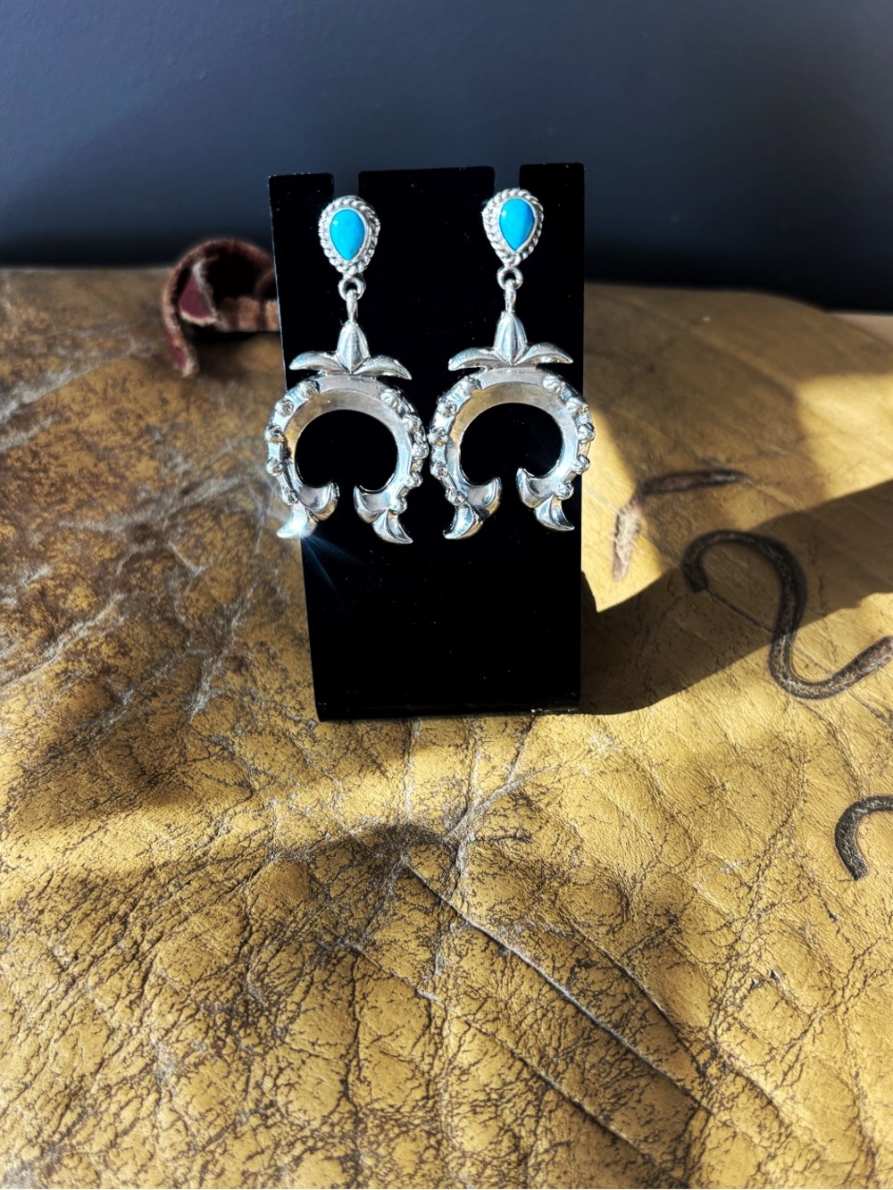 Genuine native made turquoise and turquoise squash earring